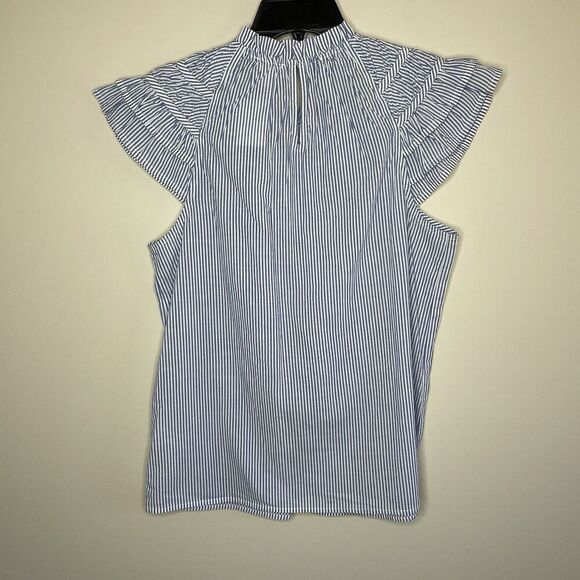 J.CREW Top Women Small Blue Striped NEW Flutter Sleeve Blouse 100% Cotton CA403 - Picture 7 of 13